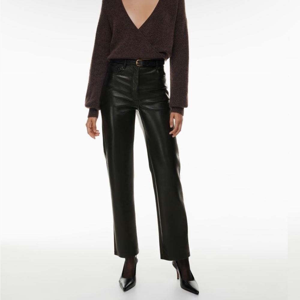 Aritzia Wilfred Melina High Rise Straight Leg Faux Leather Pants Black